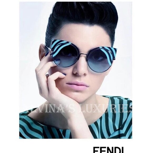 FENDI HYPNOSHINE SUNGLASSES FF 0215/S TURQUOISE WAVE STRIPE CAT EYE FRAME - Picture 1 of 8